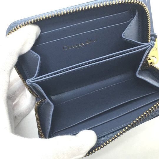 Dior Coin case leather Denim blue Striped wallet mens(Unisex) Used Authentic