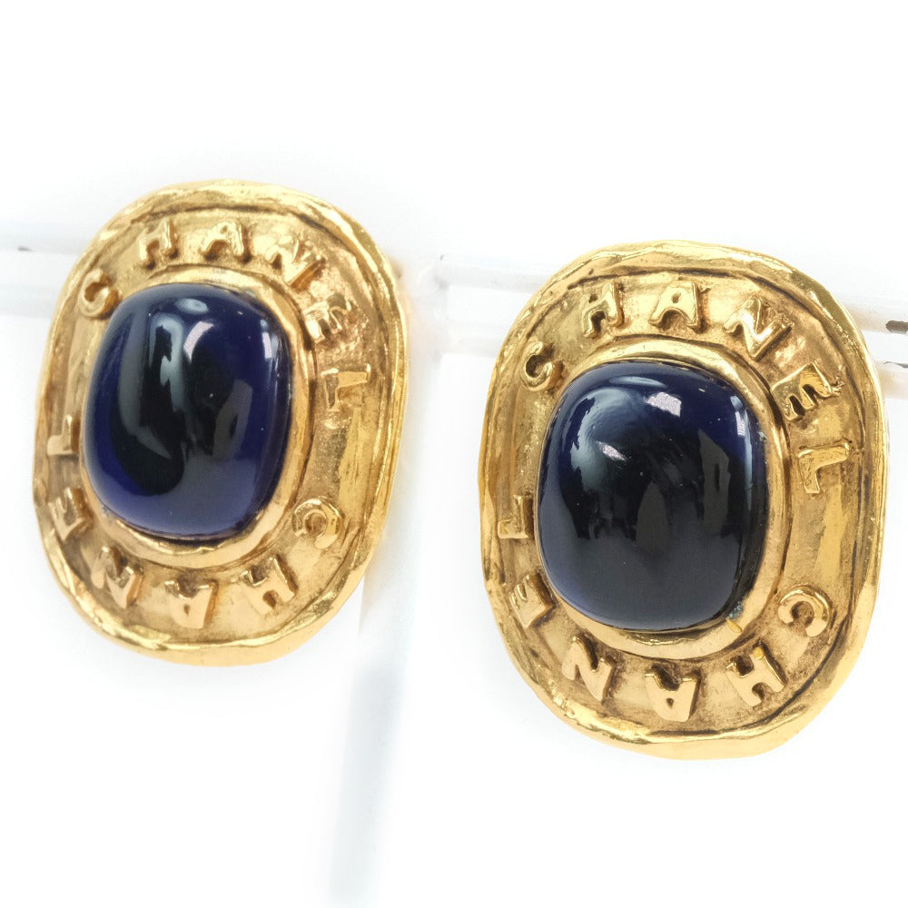 CHANEL Earring Plated Gold, Blue Stone gold Colored stone vintage Women Used Authentic