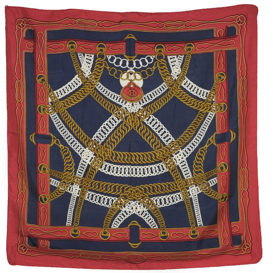 HERMES scarf silk Red and blue Carre90 Women Used Authentic