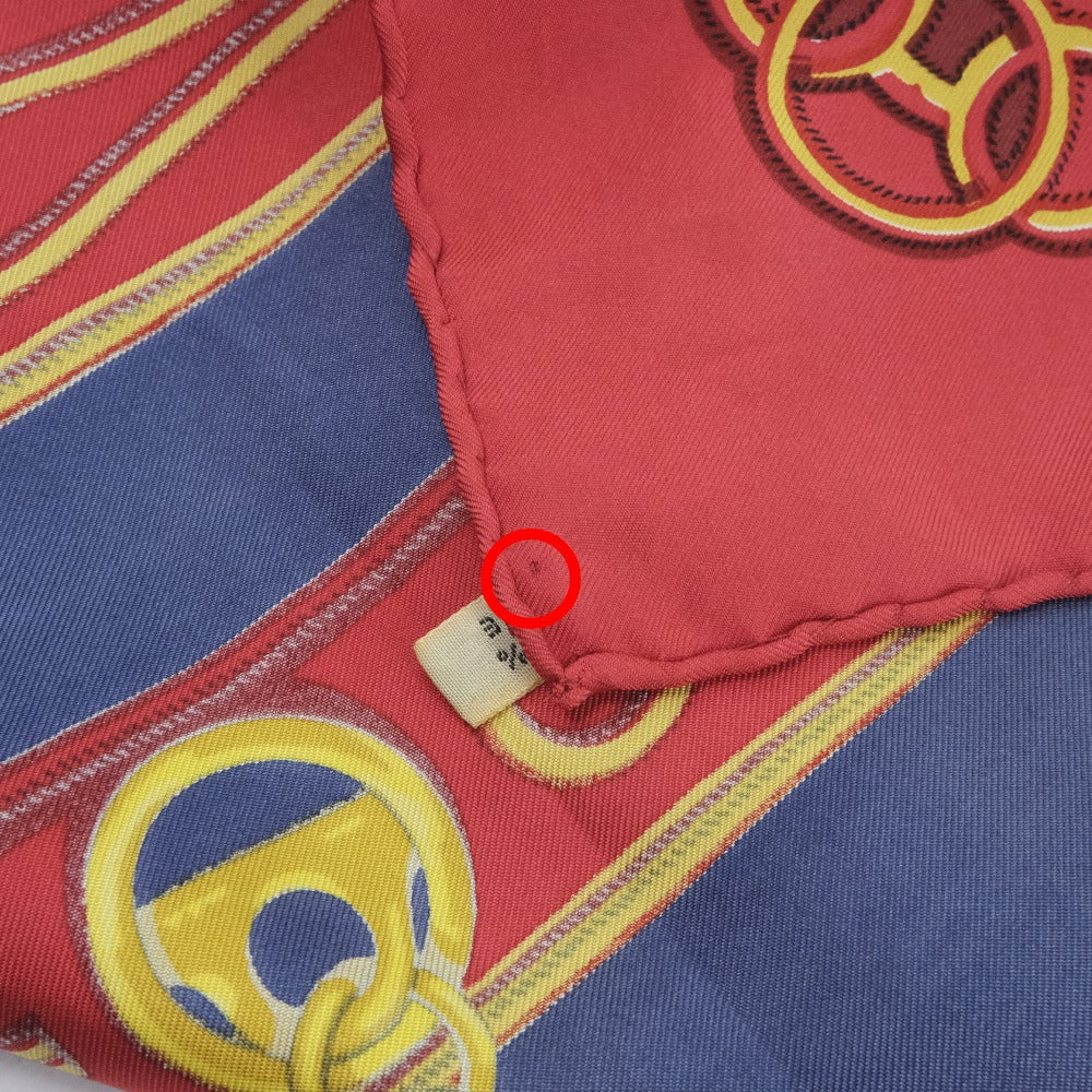 HERMES scarf silk Red and blue Carre90 Women Used Authentic