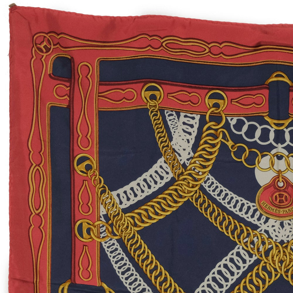 HERMES scarf silk Red and blue Carre90 Women Used Authentic