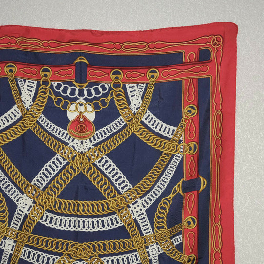 HERMES scarf silk Red and blue Carre90 Women Used Authentic