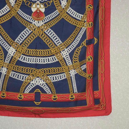 HERMES scarf silk Red and blue Carre90 Women Used Authentic