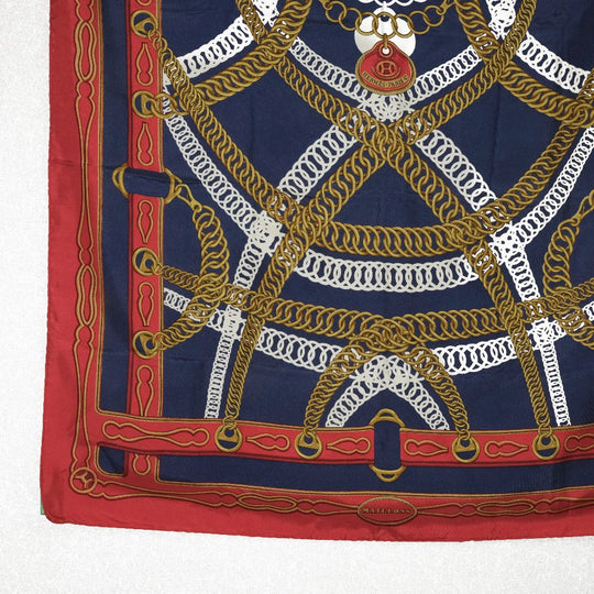 HERMES scarf silk Red and blue Carre90 Women Used Authentic