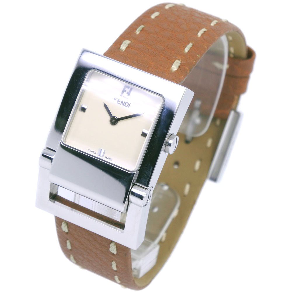 FENDI Watches Quartz 004-5200G-452 Stainless Steel , Leather Brown Olologi beige dial Women Used Authentic