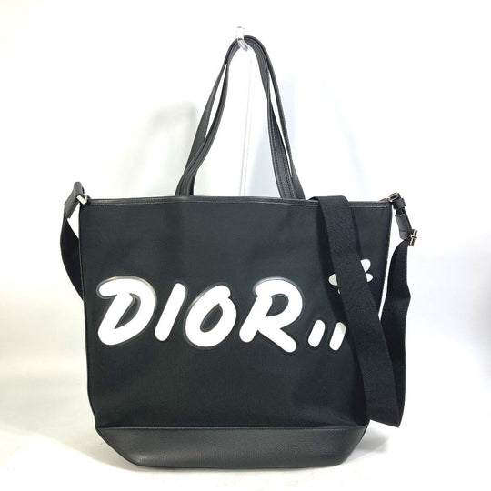DIOR HOMME Tote Bag Nylon / leather black KAWS collaboration Japan limited Crossbody BEE bee logo mens Used Authentic