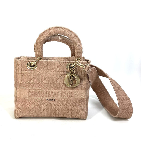 Dior Handbag M0565OWZA canvas pink 2WAY Bag Shoulder Bag Crossbody LADY D-LITE Medium Women Used Authentic