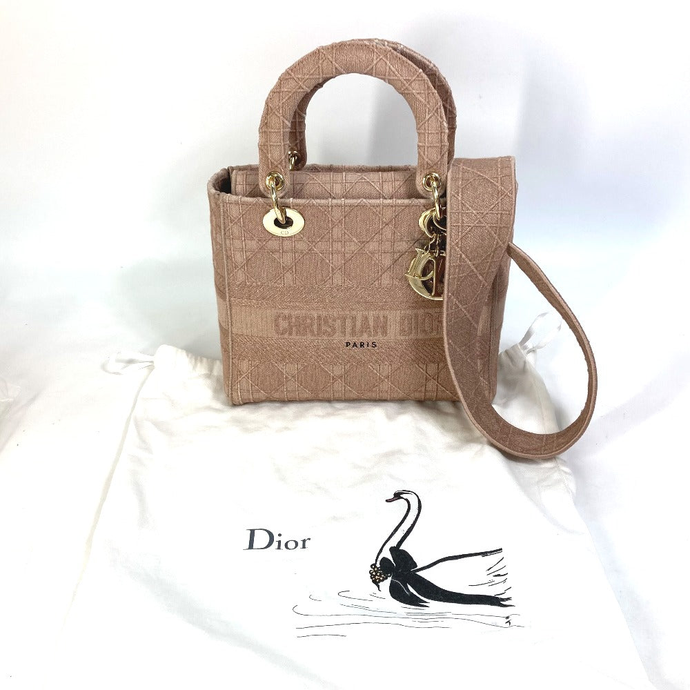 Dior Handbag M0565OWZA canvas pink 2WAY Bag Shoulder Bag Crossbody LADY D-LITE Medium Women Used Authentic