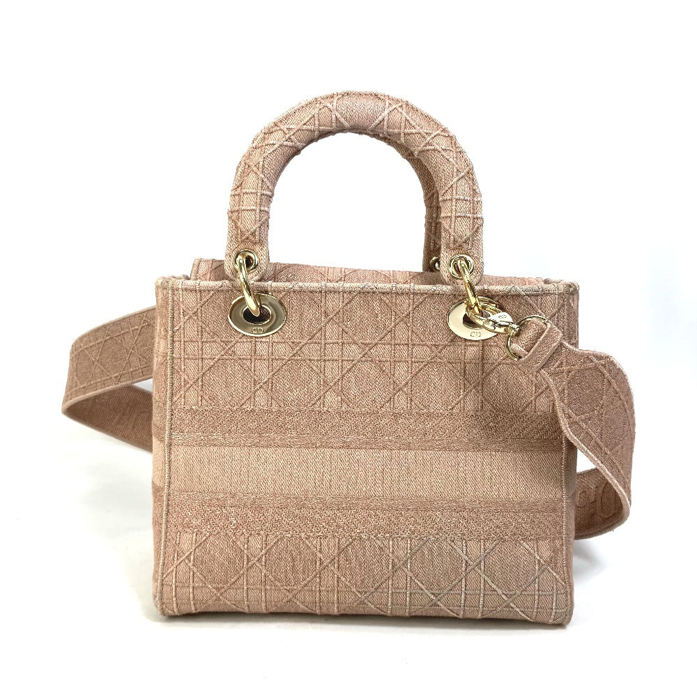 Dior Handbag M0565OWZA canvas pink 2WAY Bag Shoulder Bag Crossbody LADY D-LITE Medium Women Used Authentic