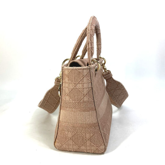 Dior Handbag M0565OWZA canvas pink 2WAY Bag Shoulder Bag Crossbody LADY D-LITE Medium Women Used Authentic