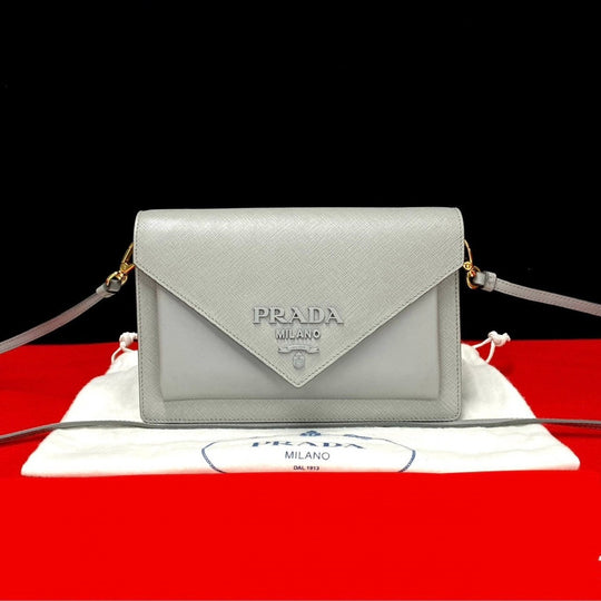 PRADA Shoulder Bag leather gray