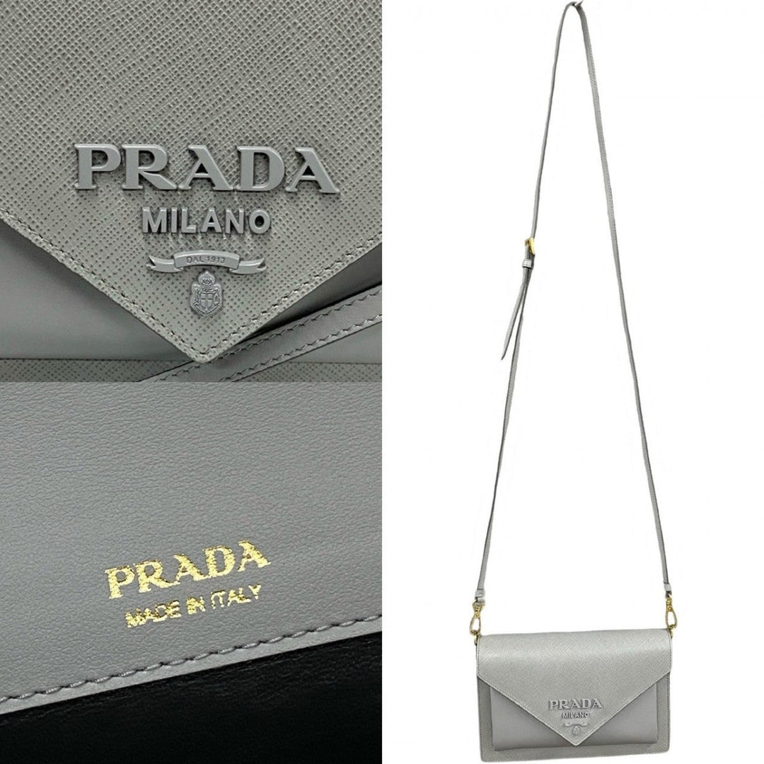 PRADA Shoulder Bag leather gray