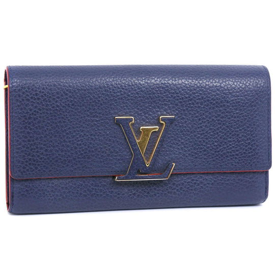 LOUIS VUITTON Long Wallet Purse M63739 leather Navy Taurillon Clemence Portefeuille Capsine unisex(Unisex) Used Authentic