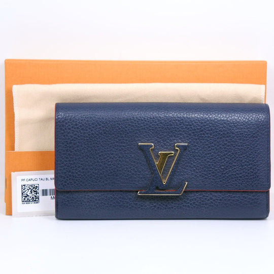 LOUIS VUITTON Long Wallet Purse M63739 leather Navy Taurillon Clemence Portefeuille Capsine unisex(Unisex) Used Authentic