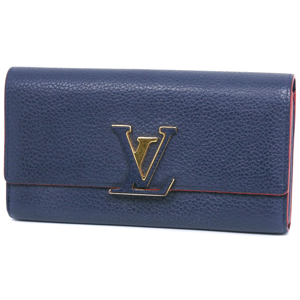 LOUIS VUITTON Long Wallet Purse M63739 leather Navy Taurillon Clemence Portefeuille Capsine unisex(Unisex) Used Authentic