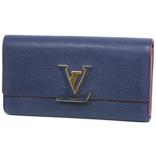 LOUIS VUITTON Long Wallet Purse M63739 leather Navy Taurillon Clemence Portefeuille Capsine unisex(Unisex) Used Authentic