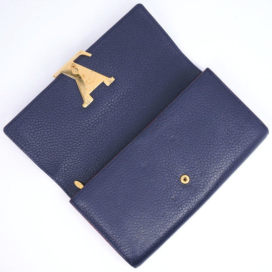 LOUIS VUITTON Long Wallet Purse M63739 leather Navy Taurillon Clemence Portefeuille Capsine unisex(Unisex) Used Authentic