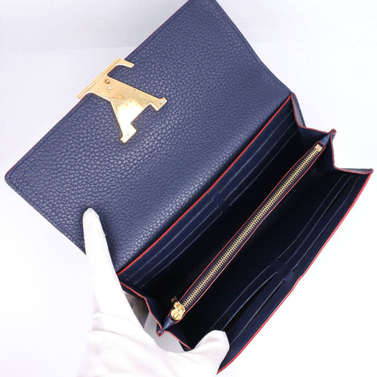 LOUIS VUITTON Long Wallet Purse M63739 leather Navy Taurillon Clemence Portefeuille Capsine unisex(Unisex) Used Authentic
