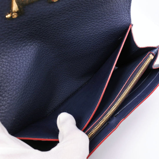 LOUIS VUITTON Long Wallet Purse M63739 leather Navy Taurillon Clemence Portefeuille Capsine unisex(Unisex) Used Authentic