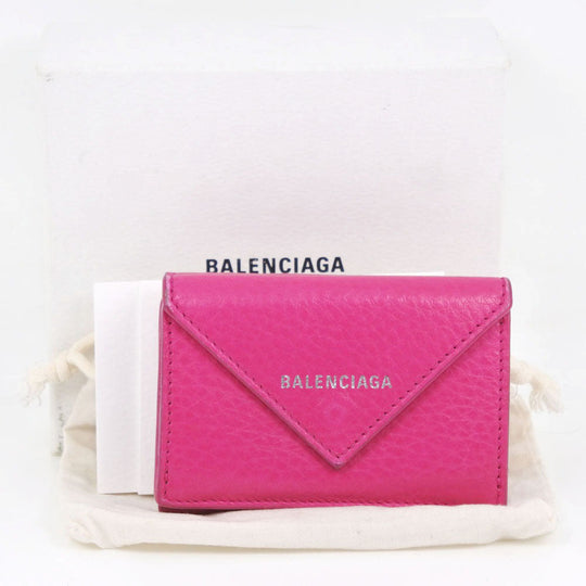 BALENCIAGA Tri-fold wallet 391446 leather pink Paper mini Women Used Authentic