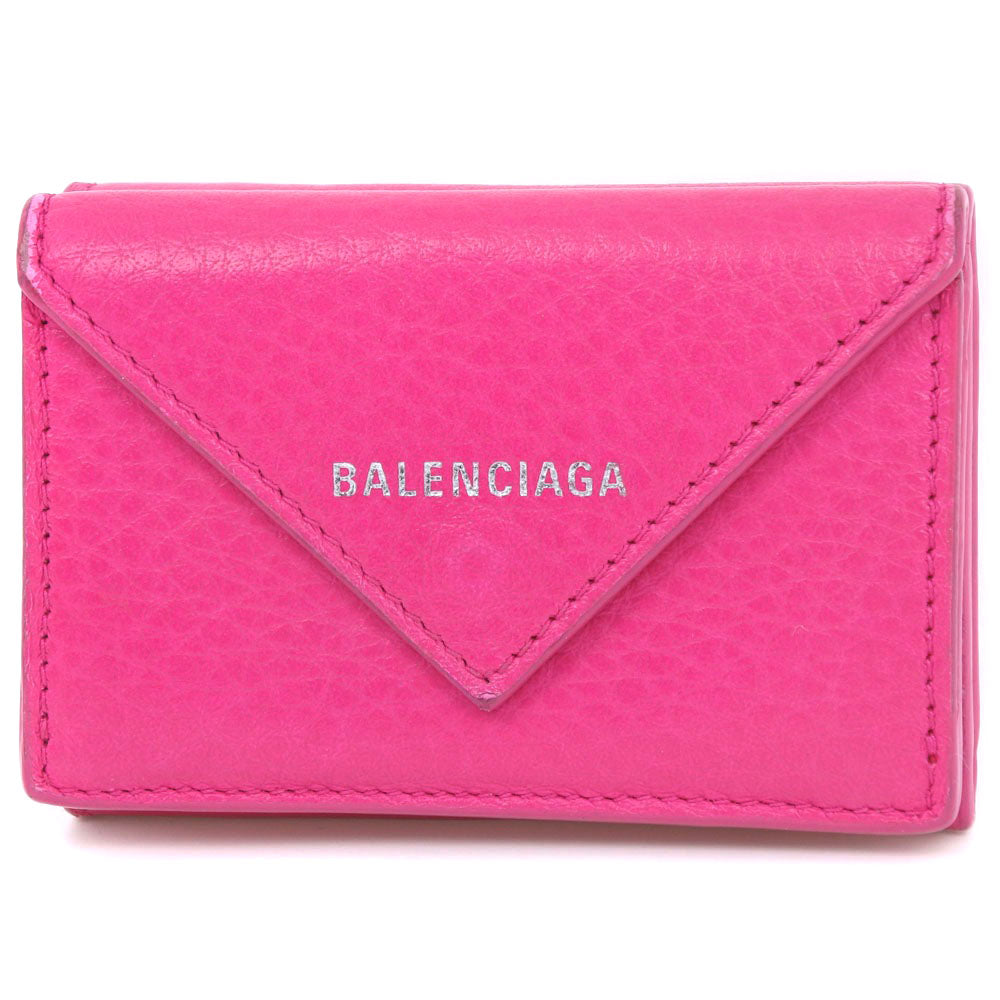 BALENCIAGA Tri-fold wallet 391446 leather pink Paper mini Women Used Authentic