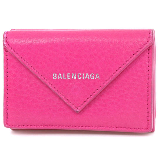 BALENCIAGA Tri-fold wallet 391446 leather pink Paper mini Women Used Authentic