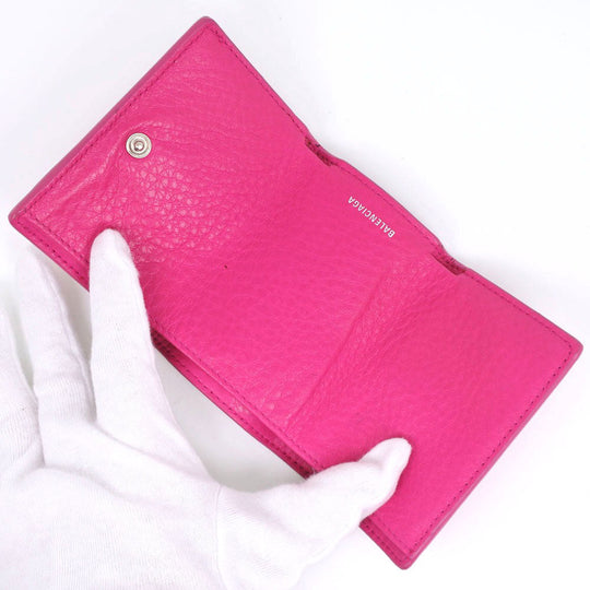 BALENCIAGA Tri-fold wallet 391446 leather pink Paper mini Women Used Authentic
