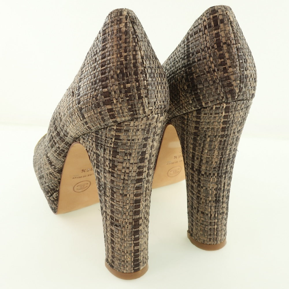 CHANEL pumps Patent Leather, Jute Two-tone (Brown) High heels 36 1/2