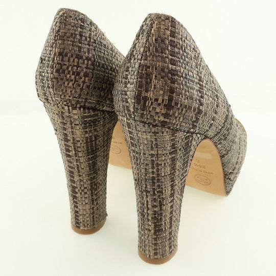 CHANEL pumps Patent Leather, Jute Two-tone (Brown) High heels 36 1/2