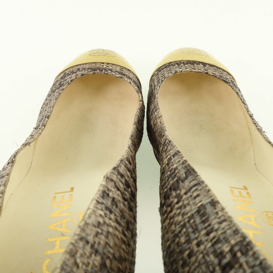 CHANEL pumps Patent Leather, Jute Two-tone (Brown) High heels 36 1/2