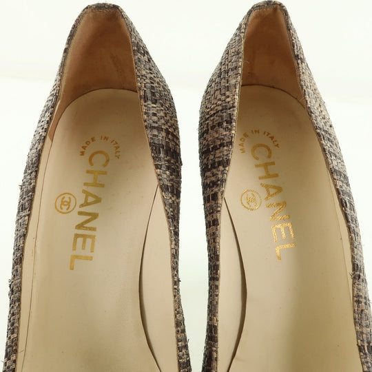 CHANEL pumps Patent Leather, Jute Two-tone (Brown) High heels 36 1/2