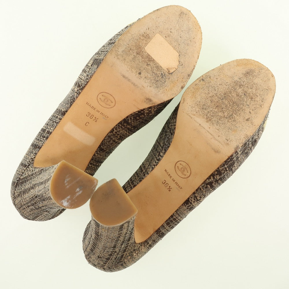 CHANEL pumps Patent Leather, Jute Two-tone (Brown) High heels 36 1/2