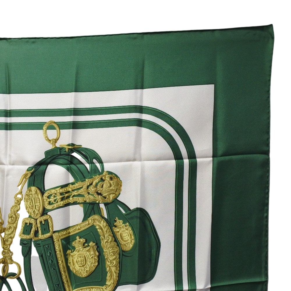 HERMES scarf silk green Carre90 Women Used Authentic