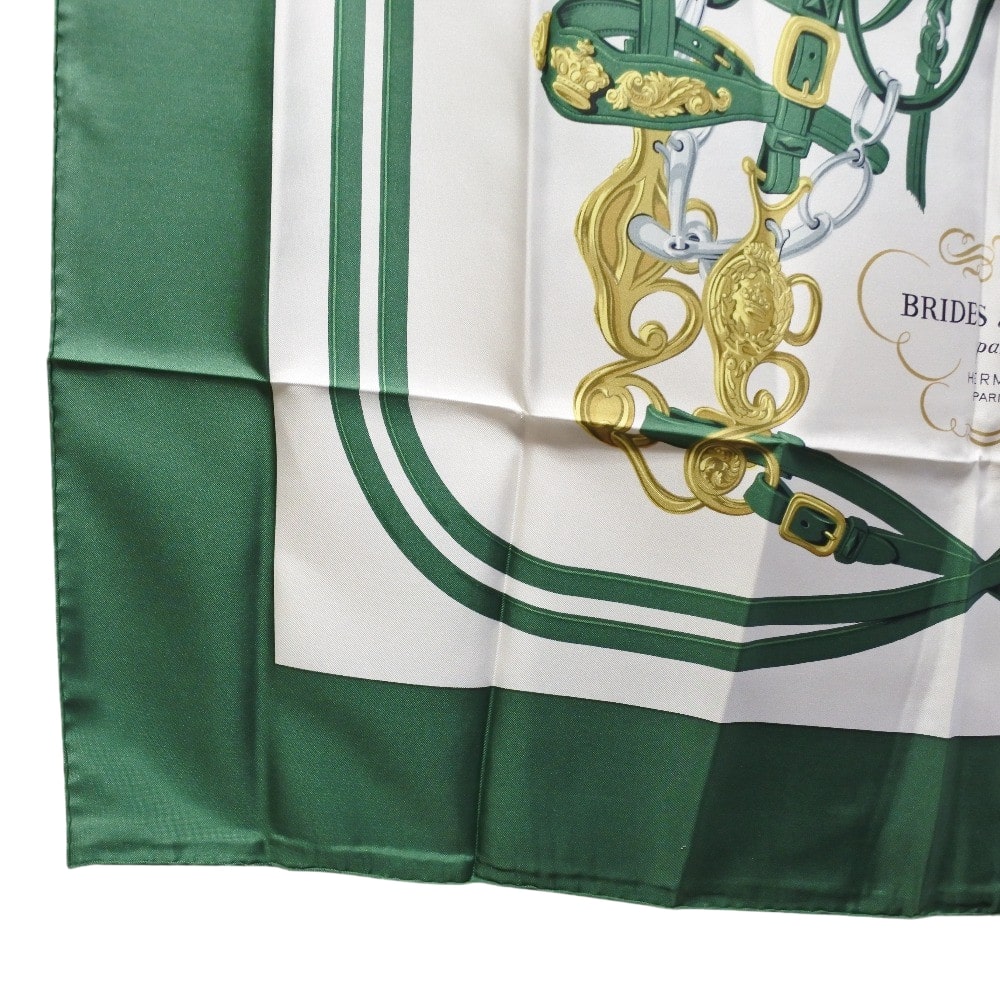 HERMES scarf silk green Carre90 Women Used Authentic