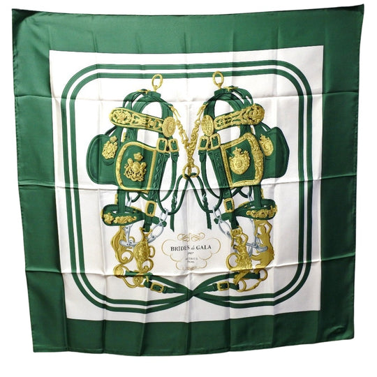 HERMES scarf silk green Carre90 Women Used Authentic