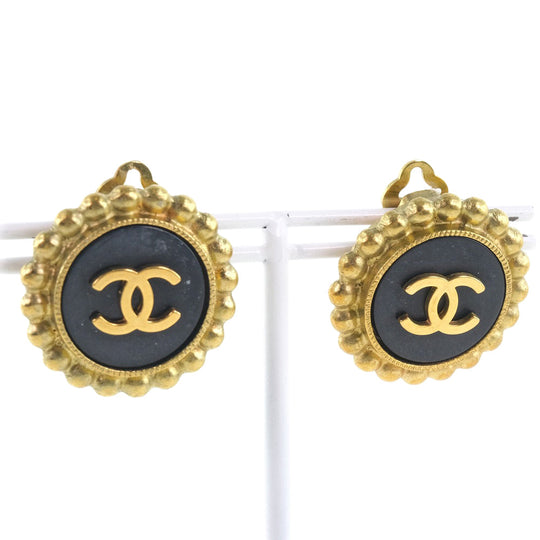 CHANEL Earring Plated Gold black vintage COCO Mark Women Used Authentic
