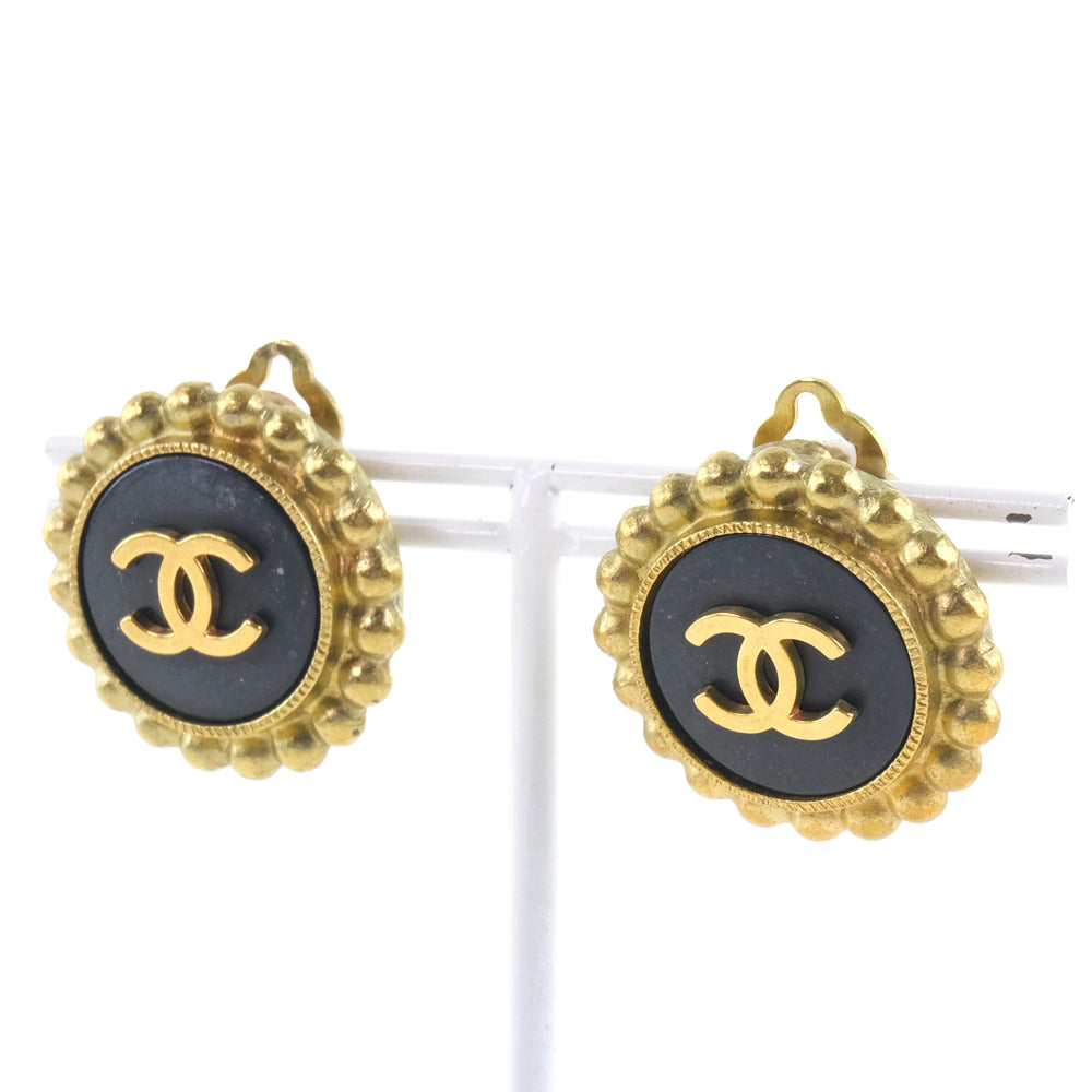 CHANEL Earring Plated Gold black vintage COCO Mark Women Used Authentic