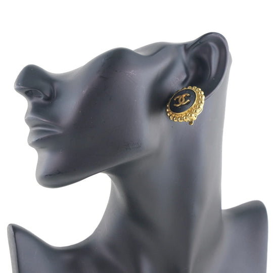 CHANEL Earring Plated Gold black vintage COCO Mark Women Used Authentic