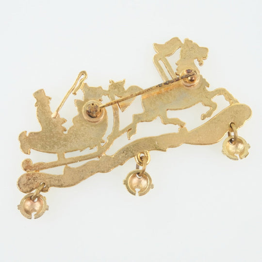 HERMES Brooch Plated Gold Red, Green, Orange Carriage Women Used Authentic