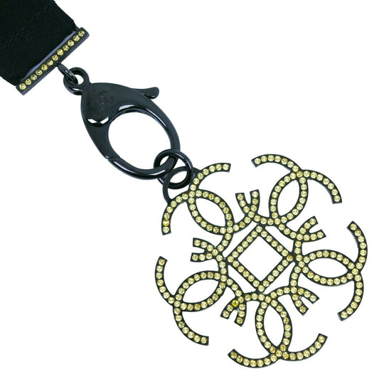 CHANEL Necklace Rhinestone black strap Women Used Authentic