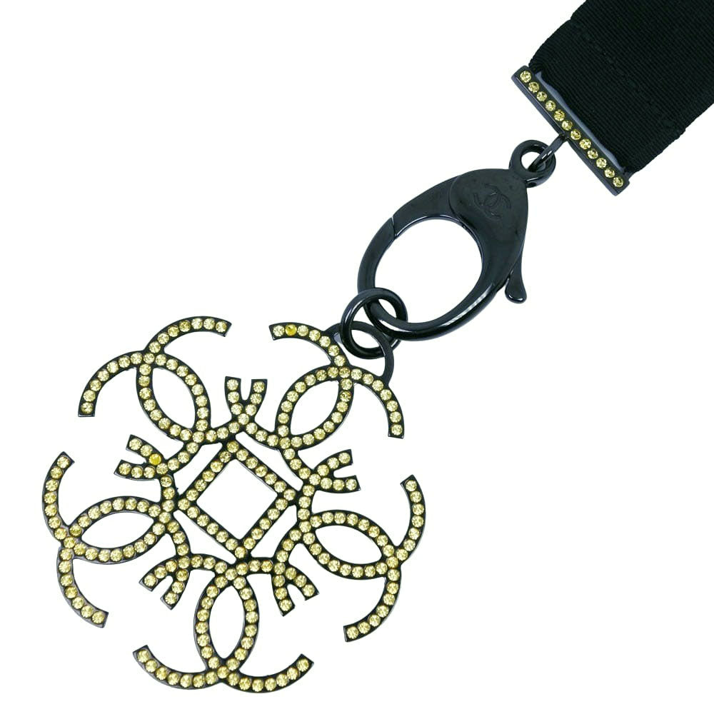 CHANEL Necklace Rhinestone black strap Women Used Authentic