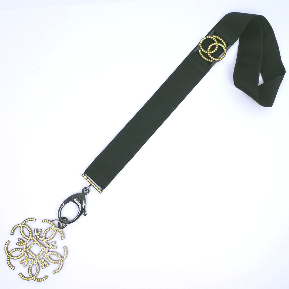 CHANEL Necklace Rhinestone black strap Women Used Authentic