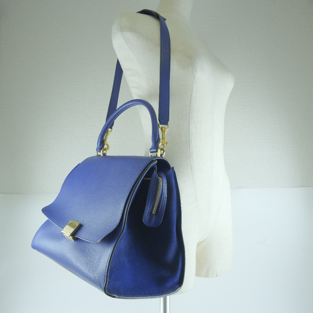 CELINE Handbag Calfskin Blue 2WAYShoulder Trapeze Women Used Authentic