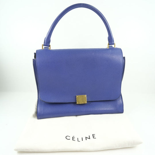 CELINE Handbag Calfskin Blue 2WAYShoulder Trapeze Women Used Authentic