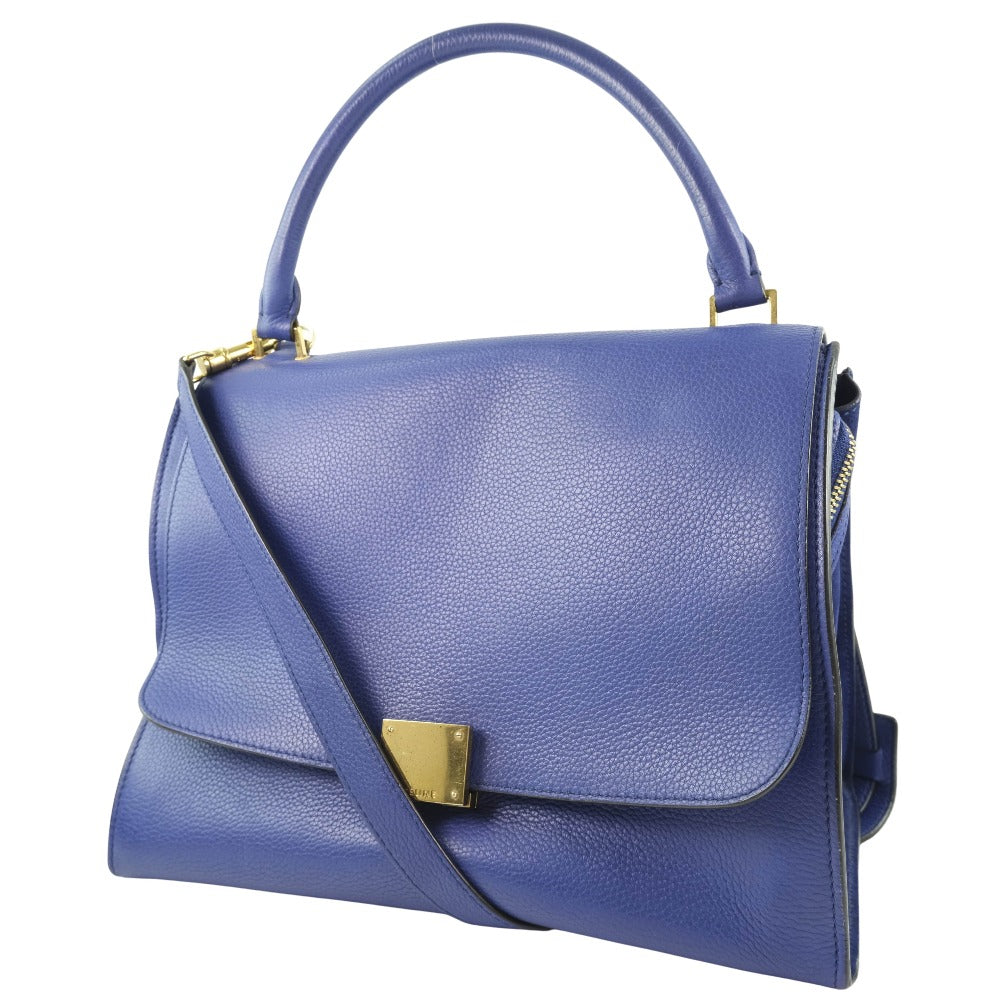 CELINE Handbag Calfskin Blue 2WAYShoulder Trapeze Women Used Authentic
