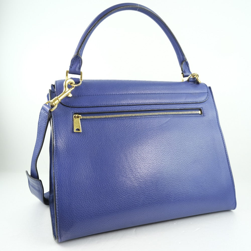 CELINE Handbag Calfskin Blue 2WAYShoulder Trapeze Women Used Authentic