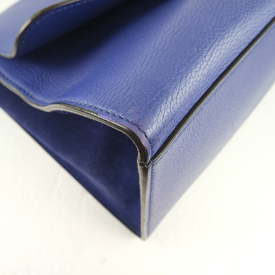 CELINE Handbag Calfskin Blue 2WAYShoulder Trapeze Women Used Authentic