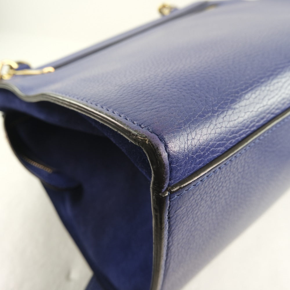 CELINE Handbag Calfskin Blue 2WAYShoulder Trapeze Women Used Authentic