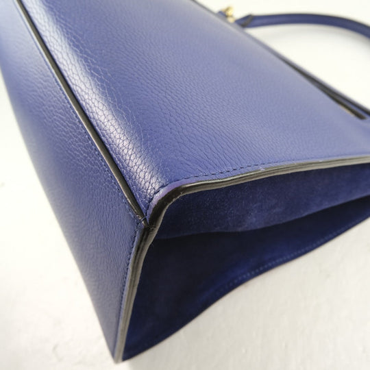 CELINE Handbag Calfskin Blue 2WAYShoulder Trapeze Women Used Authentic