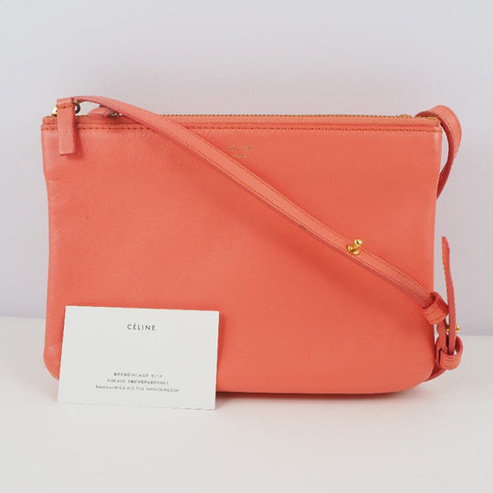 CELINE Shoulder Bag 165113ETA lambskin Coral pink Trios Mall Women Used Authentic